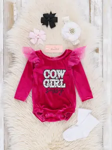 Maroon Cow Girl Velvet Romper