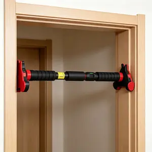 Fathersgife Summervibes Adjustable No-Screw Doorway Pull-Up Bar – Heavy Duty Steel, 440lb Capacity, Gear Lock & Bubble Level, Non-Slip Foam Grips – Fits 27.6"-42" Frames, Portable Home Gym Strength Trainer
