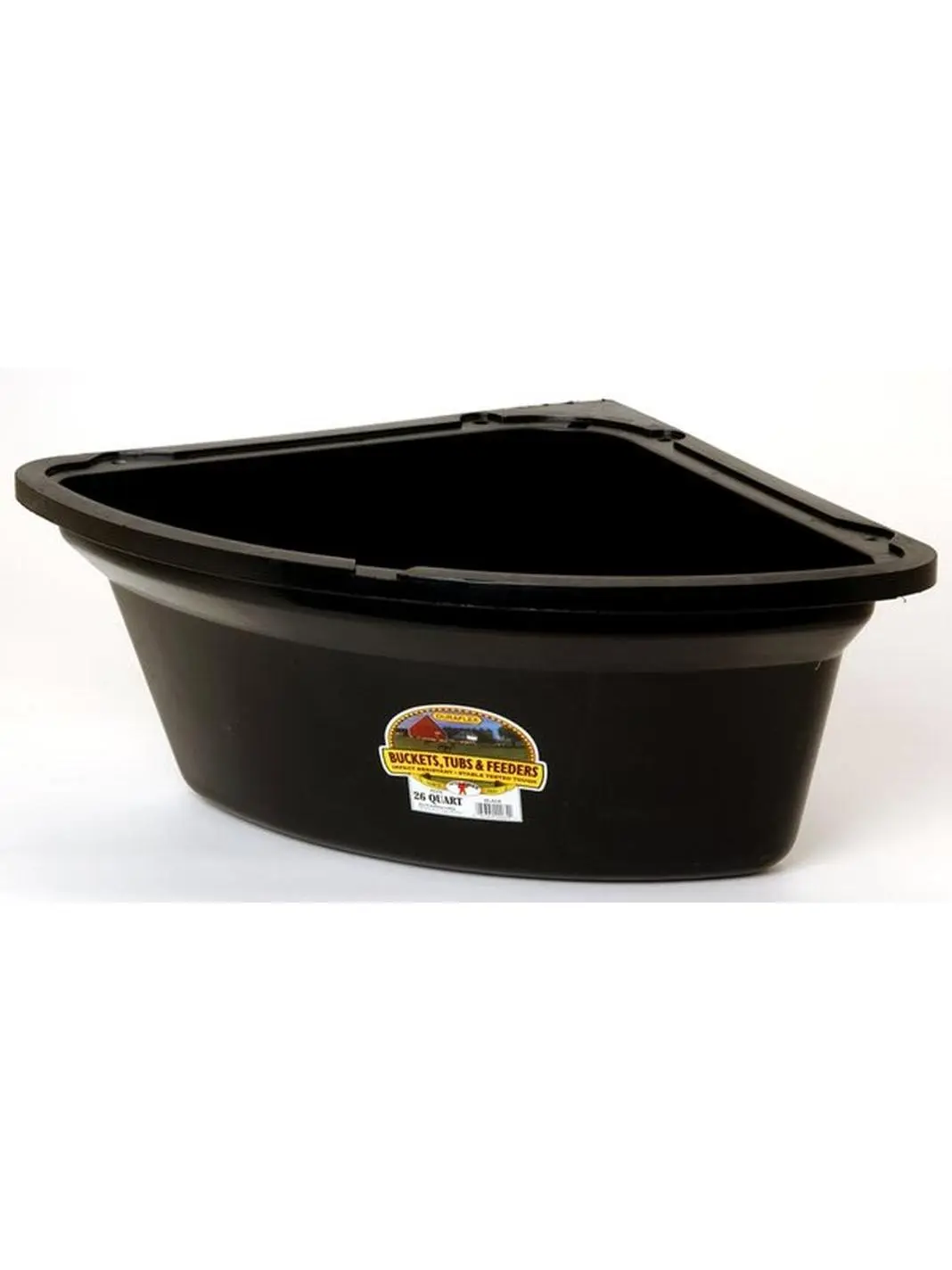 Miller Manufacturing PCF6 26 qt. Black Corner Feeder - Corner Shape Space-Saver Poultry Farm Feeding Tool with Feed Storage