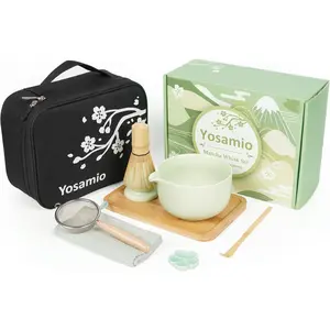 Travel Matcha Set with Bag, Japanese Matcha Kit includes Bowl, Bamboo Whisk, Holder & Tray, Tea Gift Box for Travel & Home