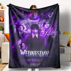 Wednesday Flannel Blanket, Gothic Addams Family Print, Soft Warm Cozy, Lightweight, AntiPilling, Ideal for Sofa, Bedroom, Living Room, Travel, Holiday Gift, Halloween, Birthday, Housewarming present.