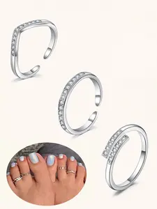 Adjustable Toe Ring Set, Stainless Steel, Bend-Open Design, Flower Cubic Zirconia, Flower Cz Toe, Finger, and Ankle Rings, Summer Beach Foot Jewelry for Women and Men