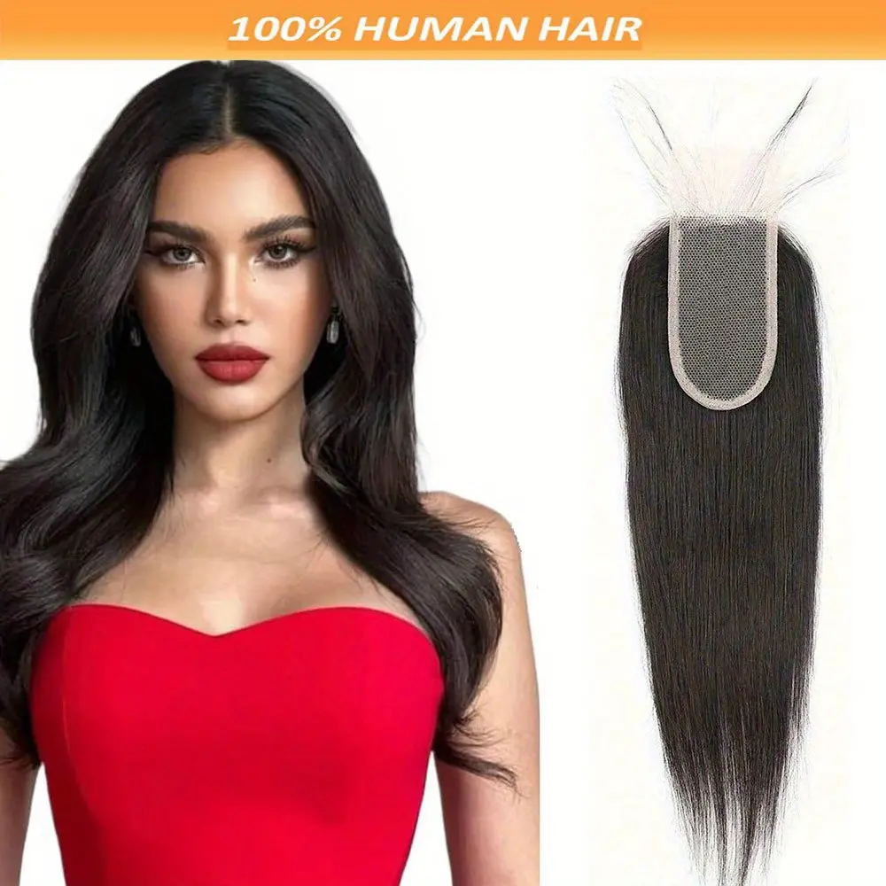New 2025 Arrivals 2X4 Brazilian Straight Lace Closure |   Human Hair, Invisible See-Through Lace, Natural Black, Middle Part, Perfect for Women’s Daily Wear
