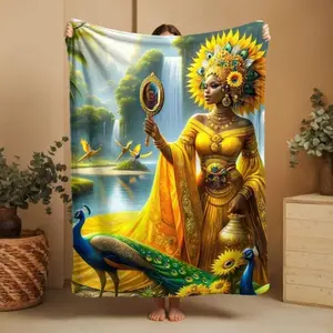 Oshun Velveteen Plush Blanket, Spiritual Gift, Regla de Osha-Ifa Gift, Orisha Inspired Gift, Mother's Day Gift, Orisha Inspired Gift,
