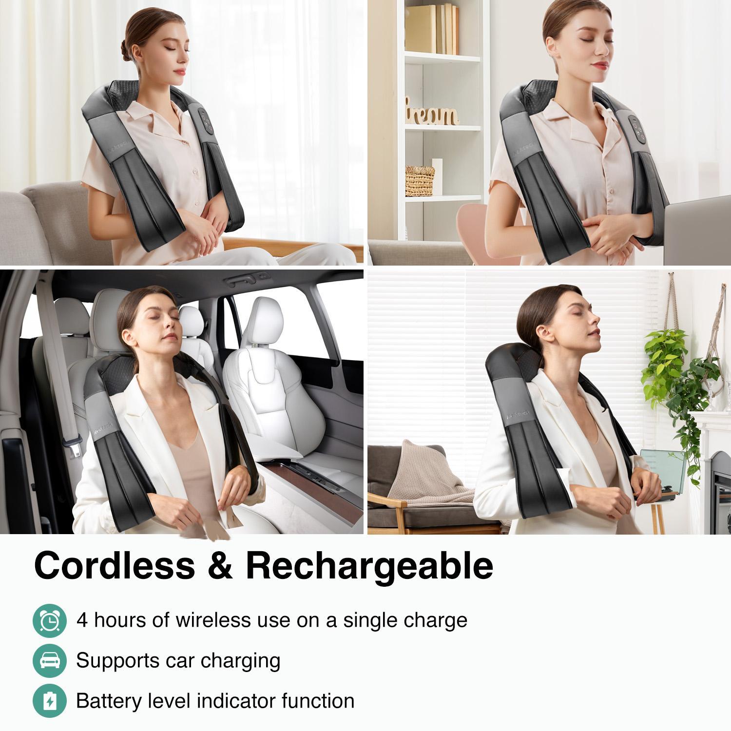 [Cordless] Neck Shoulder Back Massager with Heat - Shiatsu Massager Adjustable Relaxing Gift, 8 Kneading Nodes, 3 Speeds, 15-Minute Auto-Shutoff, Corded Electric summervibes Faux