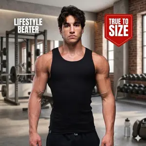 Lifestyle Beater — Precise sizing; cool and breathable men’s tank top for summer—casual, stretchy, slim fit that flatters the figure; cotton T-shirt tank with moisture-wicking performance.
