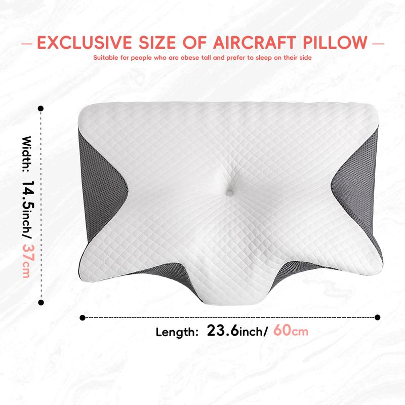 Pillow Cases for Cervical Pillow - Contoured Ergonomic Pillowcase with Zipper, Grey Soft & Smooth Fabric for Hair & Skin Care, Durable Bedding Accessories