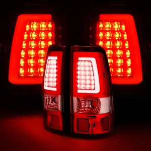 AmeriLite for 1999-2006 GMC Sierra / 99-02 Chevy Silverado Pick Up Truck Ruby Red C-Type LED Tube Replacement Tail Lights Brake Lamp Set - Passenger and Driver Side