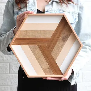 Wooden Hexagon Food Serving Tray - Modern Decorative Kitchenware for Home, Kitchen Use