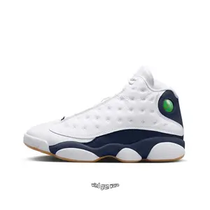 White and Midnight Navy High-Top Retro Basketball Shoes with Leather and Suede Upper, White Midsole
