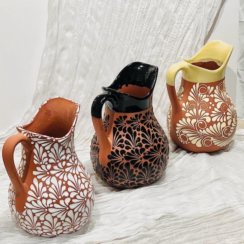 Mexican Clay Pitcher/ Jarras with 4 cups/mugs