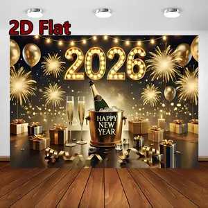 1pc 2D Flat Background Cloth 2026 New Year Party Polyester Wall Covering Suitable for Living Room Bedroom Office and Outdoor Decoration Ideal for Parties