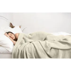 Cotton Waffle Blankets for Bed -  (104" x 90") Lightweight, Breathable and Soft, Waffle Weave Blanket for All-Season - Summer, Spring, Winter (Beige)
