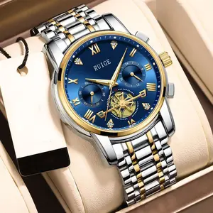RUIGE Men's Stainless Steel Quartz Watch Multi functional Men's Night Light Waterproof Fashion Trend Watch