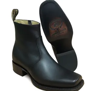 Men's Cowboy Genuine Leather Short Ankle Design Boots Botin Vaquero Tradicional Durable Non-Slip Sole Comfortable Fit Ideal for Construction Farm Work or Outdoor Tasks