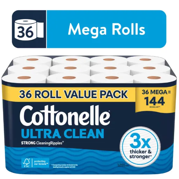 Toilet Paper, Ultra Clean, Strong Toilet Tissue, 36 Mega Rolls, Bathroom Tissue for Home and Everyday Use