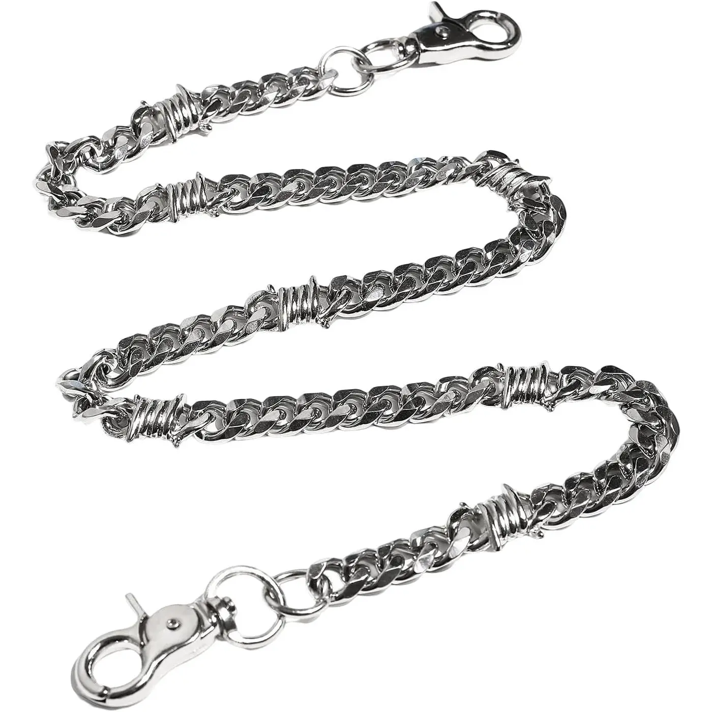 Heavy Duty Biker Wallet Chain for Men Durable Chain with Round Clasp for Jeans Pants Casual Streetwear Fashion Accessory Punk Stainless Steel Barbed Wire Design Edgy