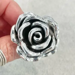 Sterling Silver 925 Big Rose Lightweight Hollow Ring Electroformed Jewelry