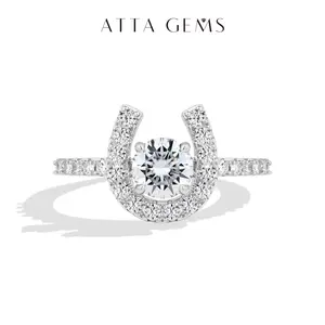 ATTAGEMS Horseshoe Design 0.8ct Round Cut Lab-Grown Moissanite Ring for Women 925 Sterling Silver Ring Proposal Engagement Gift Fine Jewelry R367, Engagement Rings summerwins