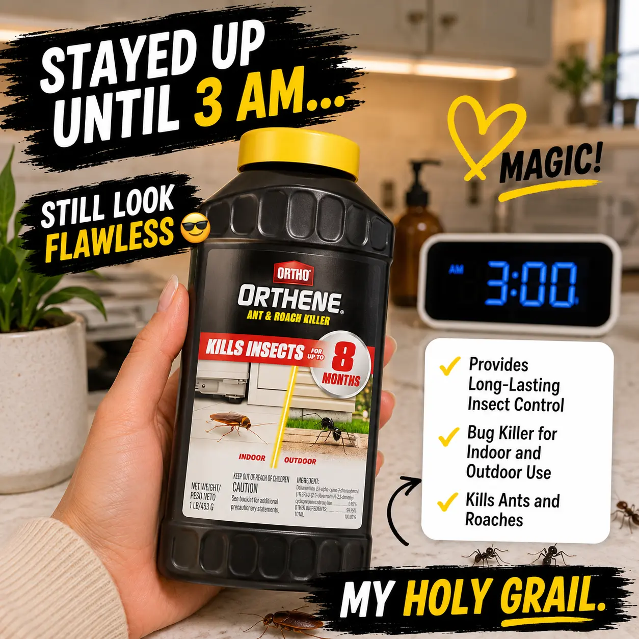 Orthene Household Ant and Roach Killer - 1 lb, Long-Lasting Insect Control, Indoor and Outdoor Bug Killer
