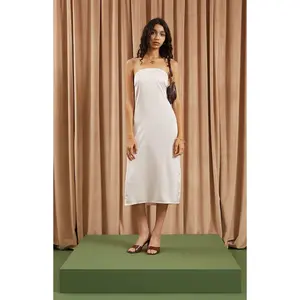 Beverly and Beck Women's Strapless Satin Midi Dress