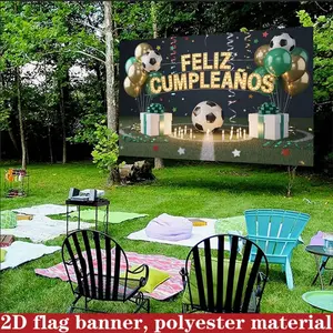 Football themed birthday background banner, Party Backdrop, made of polyester, with a Spanish Feliz cumplea ñ os background, suitable for photo booths, parties, birthdays, indoor and outdoor home decoration