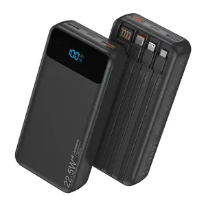 20000mAh portable high-capacity power bank, Travel battery pack, with 4 cables, PD20W fast charging, USB C output/input, 6 outputs &2 inputs, with LED digital display, applicable to smart devices, an essential tool for outdoor camping