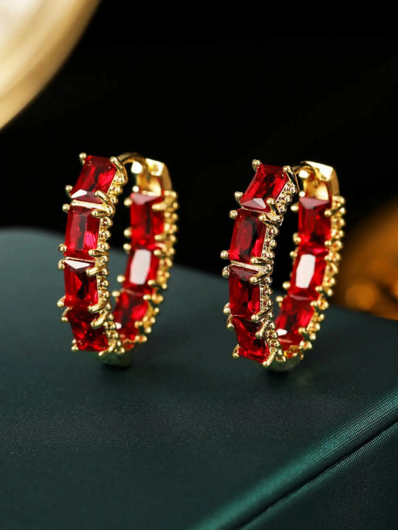 Artificial Gemstone Decorated Hoop Earrings, Fashionable Hoop Earrings, Fashion Jewelry for Women, Casual Jewelry for Party Clothing Decor, Trendy Exquisite Jewelry for Birthday Gift, Artificial Zircon Earrings, High Quality Earrings, Earrings Hoops