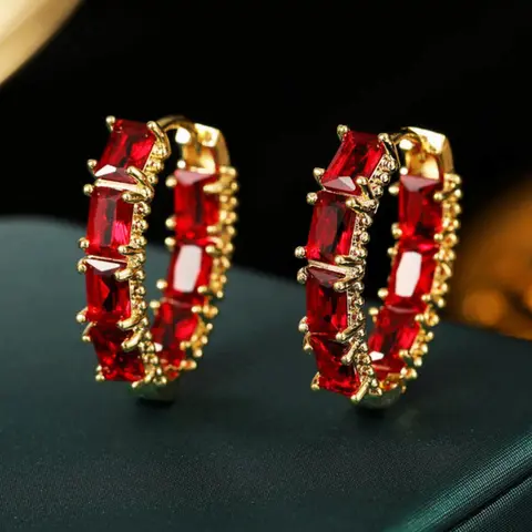Artificial Gemstone Decorated Hoop Earrings, Fashionable Hoop Earrings, Fashion Jewelry for Women, Casual Jewelry for Party Clothing Decor, Trendy Exquisite Jewelry for Birthday Gift, Artificial Zircon Earrings, High Quality Earrings, Earrings Hoops