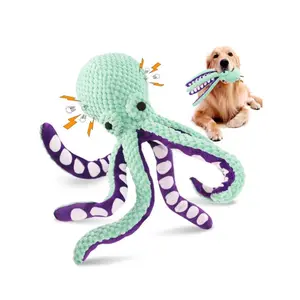 Squeaky Octopus Plush Dog Toy - Soft Cotton Durable Chew Toy With Squeaker In Head, Realistic Eyes For Puppy Teething & Interactive Play