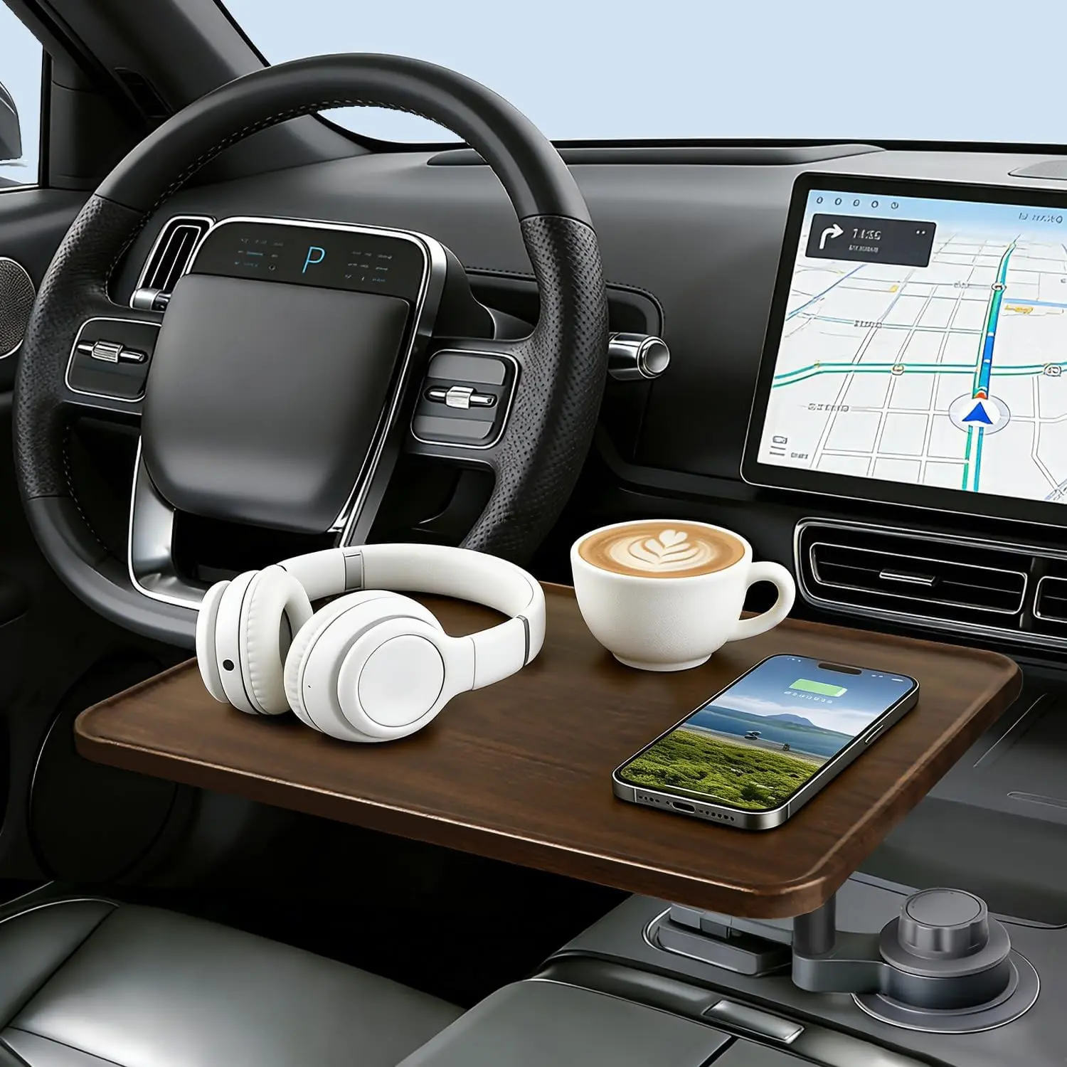 360 °   Rotating Car Laptop Desk - Cup Holder Mount Car Table Tray, Compatible with Tesla Model Y/3/S, F-150/Explorer/Maverick & Most Vehicles, Car Accessories for Women & Men