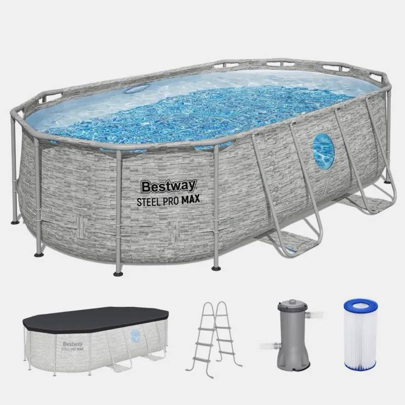 Above Ground Pool 14 x 8'val Steel Frame Gray Bestway 56715E Splashview
