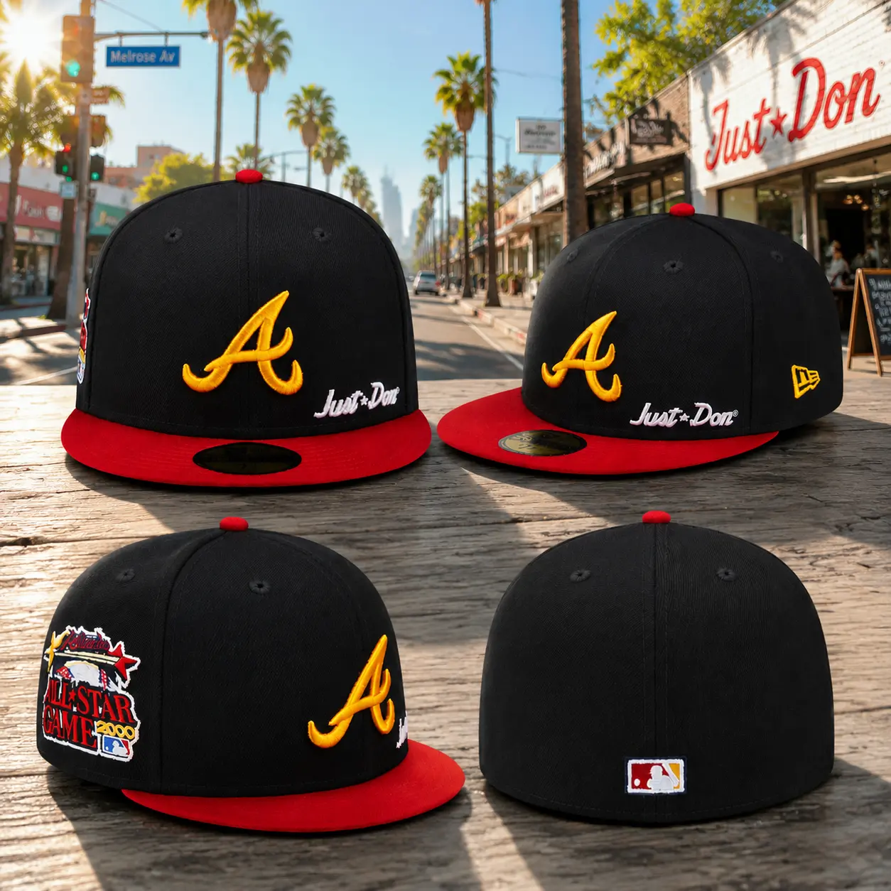 Atlanta Braves Just Don Edition New Era 59FIFTY Fitted Cap Black Red Flat Brim Hat Unisex Hip Hop Streetwear