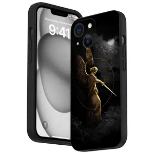 Angel Judgement Angle Pattern Straight Edge Phone Case for iPhone 16 15 14 Pro Max 13 12 11 XR XS Plus Shockproof Non Slip Military-Grade Protection Silicone Cover