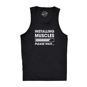 Mens Fitness Tank Installing Muscles Please Wait Tanktop Funny Workout T Shirt Funny Workout Shirt for Men with Plus Sizes Nerd Tank Top for Men Funny Fitness Sleeveless Tee Novelty Tank Tops for Guys Black -