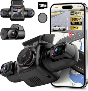 PRUVEEO 360 Degree View 4 Channel Dash Cam Front and Rear Inside Left Right, Dash Camera for Cars with CPL, Built-in GPS WiFi Night Vision, 24/7 Recording Parking Mode Monitor, Free 128G Card