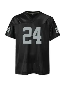 Men's Stitched Football Jersey, Breathable Short Sleeve Pullover, Sporty Style, 90s Hip Hop Sports Mesh Practice Plain Football Shirt
