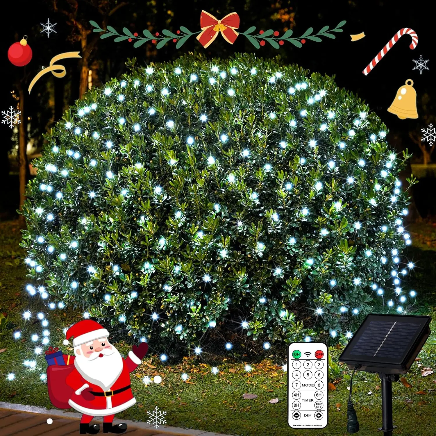 JMEXSUSS 320 LED Cool White Solar Net Lights, 9.8ft x 6.6ft Solar Net Lights Outdoor Mesh Lights with Remote, 8 Modes Waterproof
