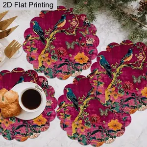Set of 4 Bird and Butterfly Design Place Mats, Eastern Aesthetic Traditional Style, Elegant Tableware Accessories, Perfect for Home Decor