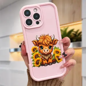 Sunflower Cow iPhone Case for 17 Air 16 Pro Max 15 Plus 14 13 12 11 X XS Shockproof Soft Silicone Festive Design Protective Cover