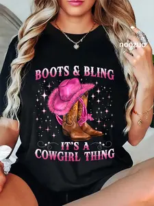 100% Cotton Boots And Bling Its A Cowgirl Thing Rodeo Love Country Girls T-Shirt