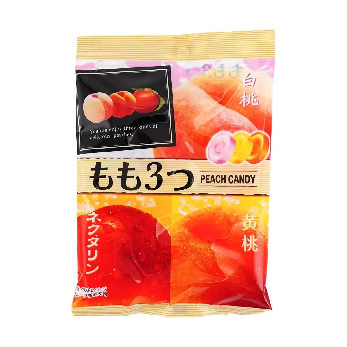 PINE Japan Peach Candy Assortment - 3 Fruity Peach Flavors, 85g Bag - Authentic Japanese Snack for Sweet Cravings