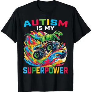 Autism is My Superpower Dino T Rex Monster Truck  T-Shirt