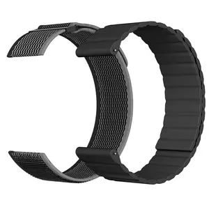 TOOBUR 2-in-1 Watch Band Set: 22mm Silicone Magnetic + Nylon Strap, Soft & Secure, Pink/Black,Universal Model