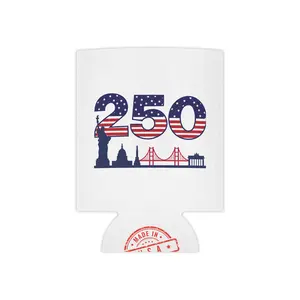 Lightweight Regular Can Cooler - 250-Size Skyline Design, 4th of July Patriotic Independence Day Beverage Cooler for Kitchen & Household Use