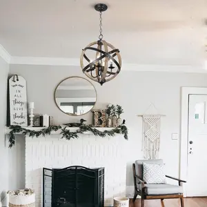 Farmhouse Chandelier Light Fixtures?4-Light Dining Room Light Fixtures Height Adjustable?Rustic Wood Light Fixtures Ceiling Hanging for Kitchen, Living Room, Hallway, Bedroom, Foyer Entryway