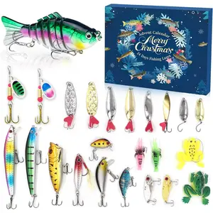 Fishing Advent Calendar 2025 for Adult Man Teen, 24 Days Holidays Countdown Gifts with 24Pcs Fishing Lures Topwater Tackles Set for Anglers, Minnow Crankbait Popper for Father Granpa Brother