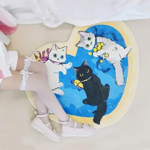Heart Shaped Cat Pattern Carpet, 1 Count Cute Soft Comfortable Plush Floor Mat, Non-slip Washable Carpet for Indoor Living Room Bedroom
