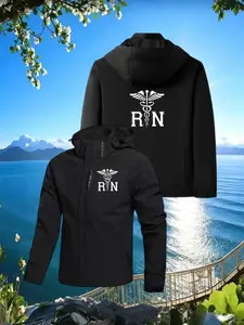 Unisex Hooded Jacket with Geometric Print, Loose-Fit Casual Outerwear for Spring & Fall, Fashionable All-Seasons Clothing