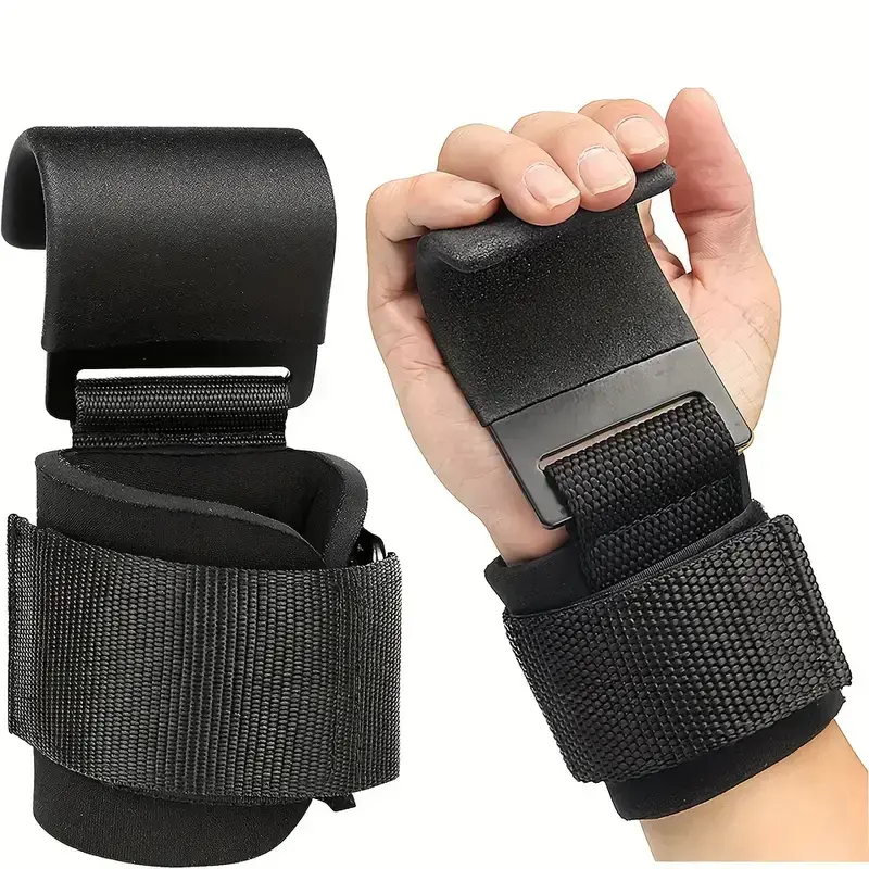 1 Pair Weight Lifting Hooks with Wrist Wraps Deadlift Hooks Wrist Grips, Thick Padded Non-Slip Workout Hook Neoprene Wrist Support Padding Power Hook Grip Gloves for Pull-ups Gym Strength Training Summervibes